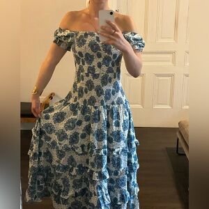 Blue Floral Off-Shoulder Dress
